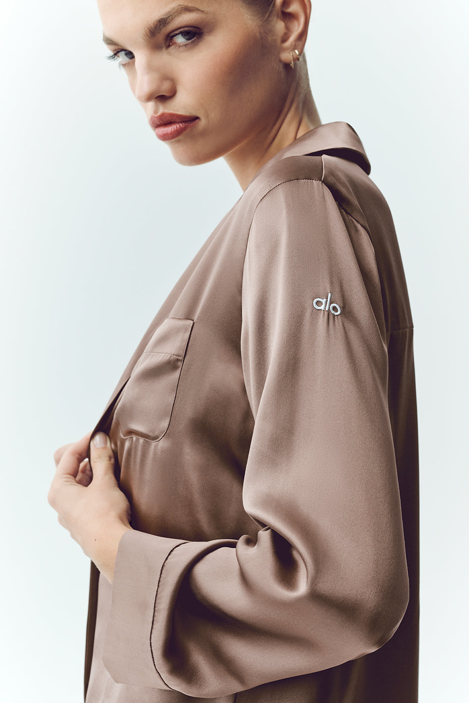 Alternative view of Silk Luminous Button Up   Alpine Cocoa