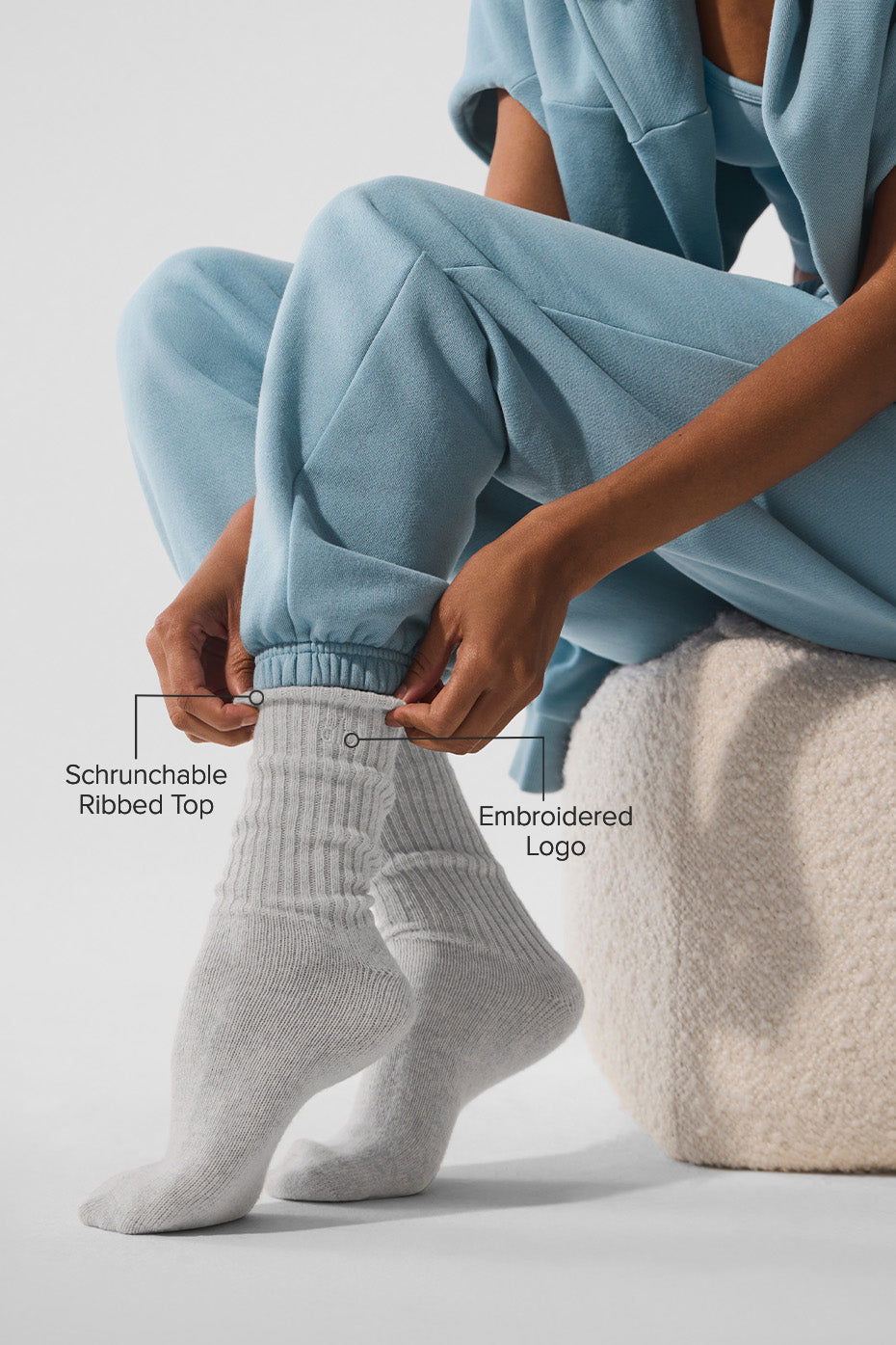 Alternative view of Unisex Wool Cashmere Light Frosted Sock   Light Heather Grey/Ivory