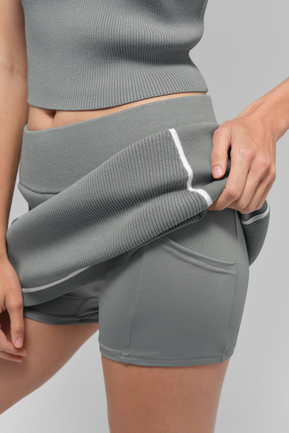 Alternative view of Ribbed Sweater Knit Highline Mini Skirt   Lunar Grey/White