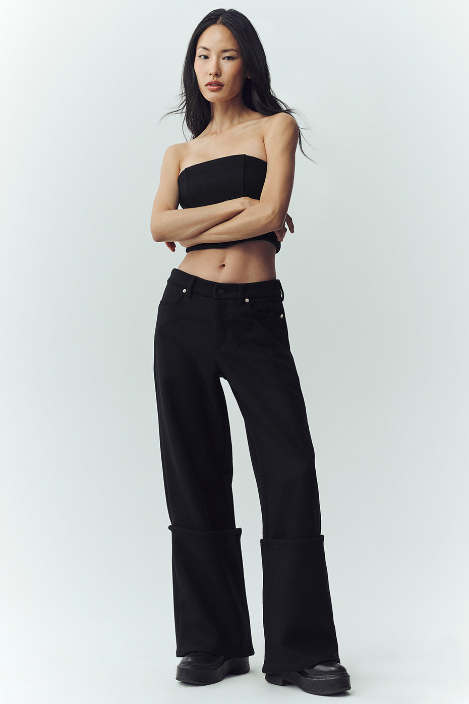 Wool Blend Nightcap Wide Leg Pant   Black