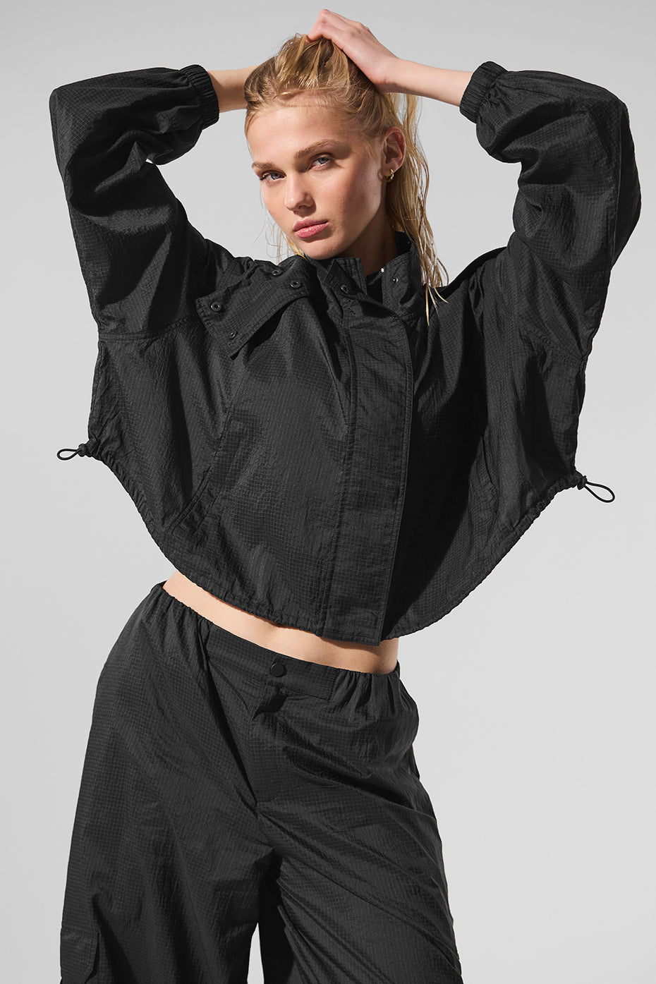 Cropped Game Time Full Zip Jacket   Black