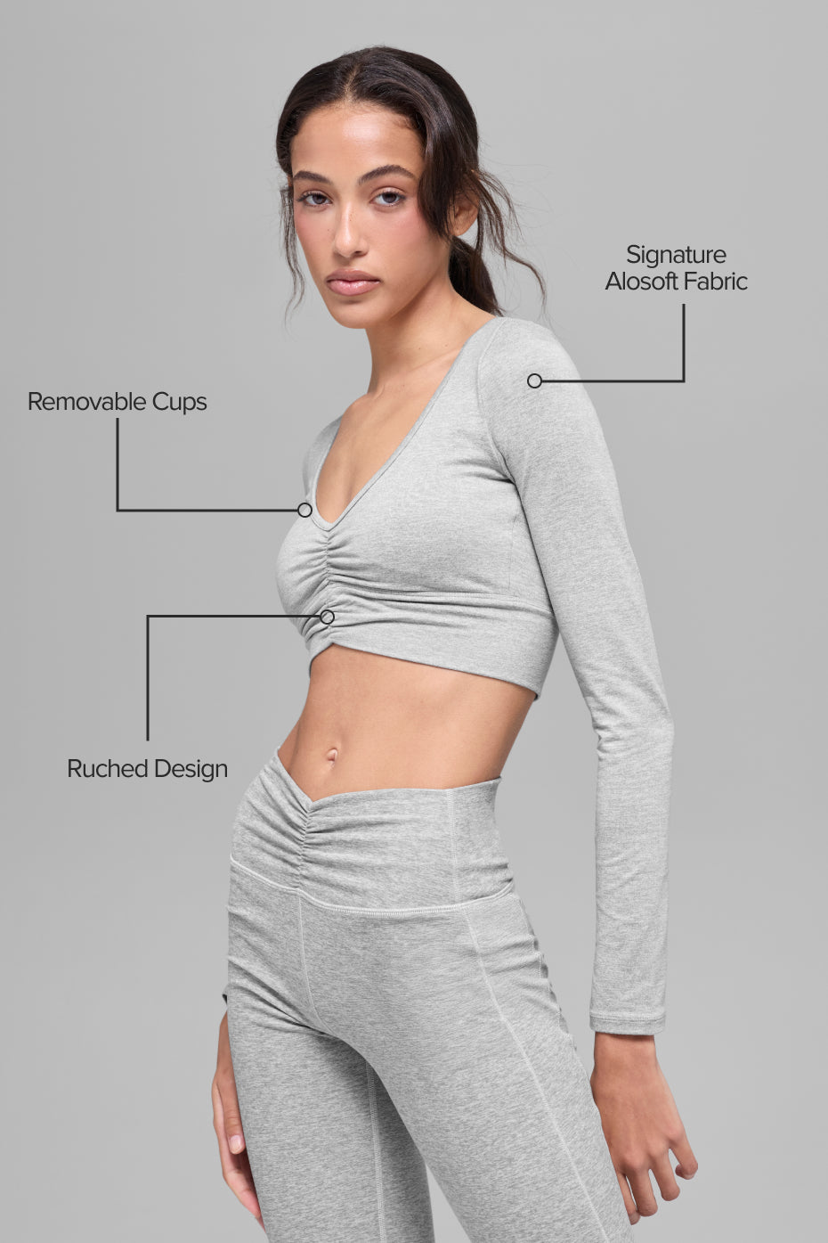 Alternative view of Alosoft Intuition Long Sleeve Bra   Athletic Heather Grey