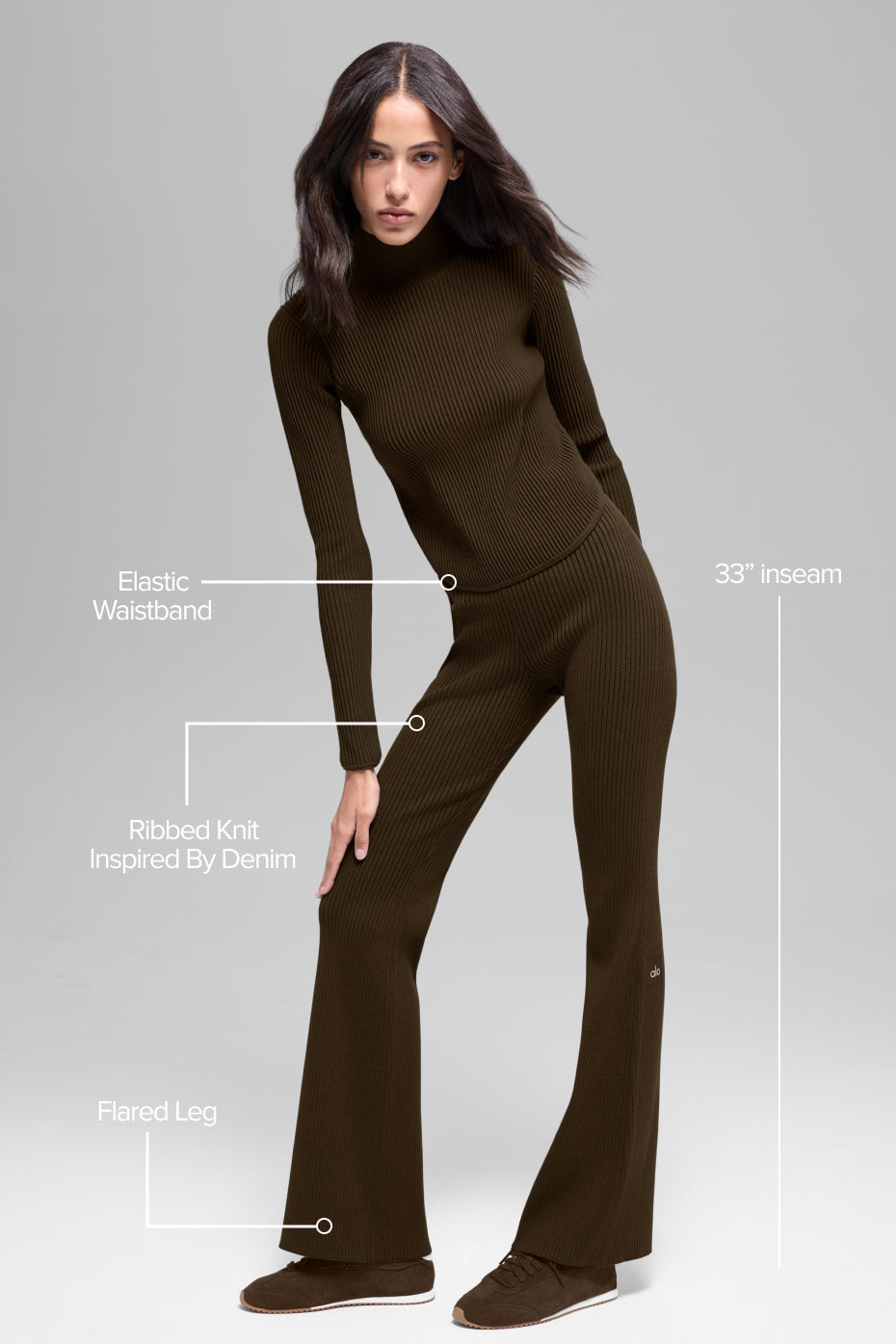 Alternative view of Denim Knit High Waist Flare Pant   Espresso/Black