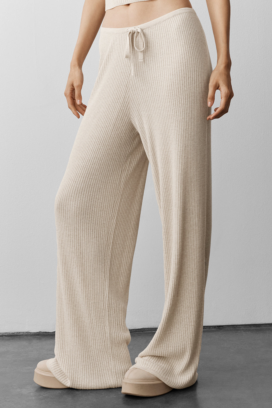 Alternative view of Sweater Knit Mid Rise Unwind Wide Leg Pant   Oatmeal Heather