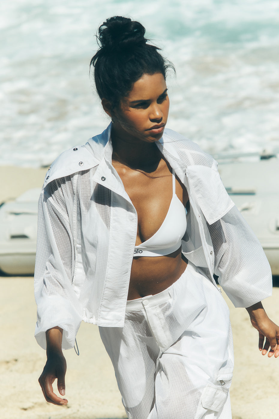 Cropped Game Time Full Zip Jacket   White
