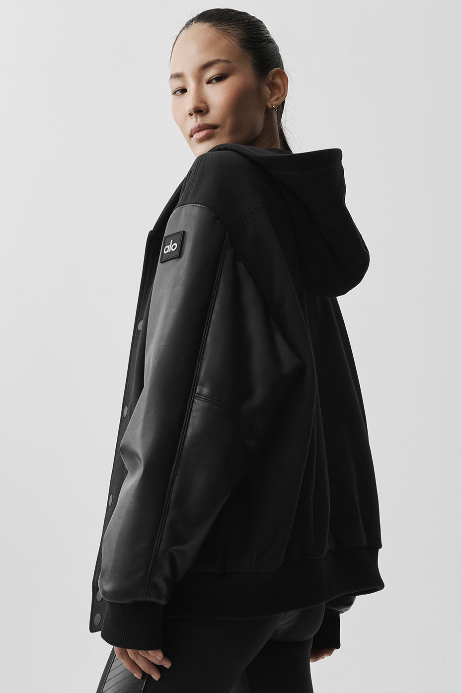 Alternative view of Select Hooded Bomber Jacket   Black