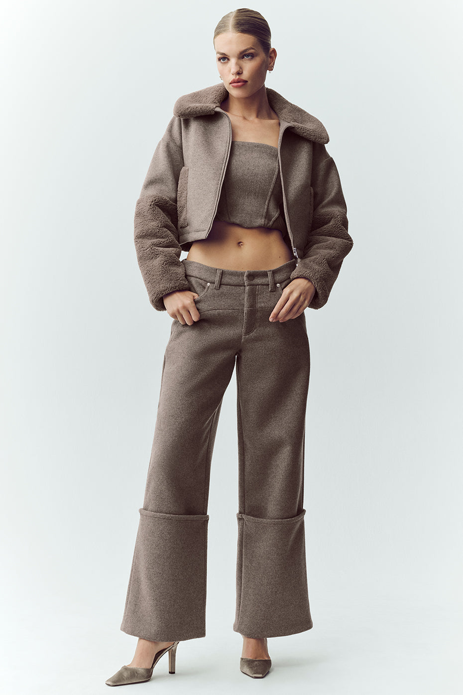 Wool Blend Nightcap Wide Leg Pant   Alpine Cocoa Heather