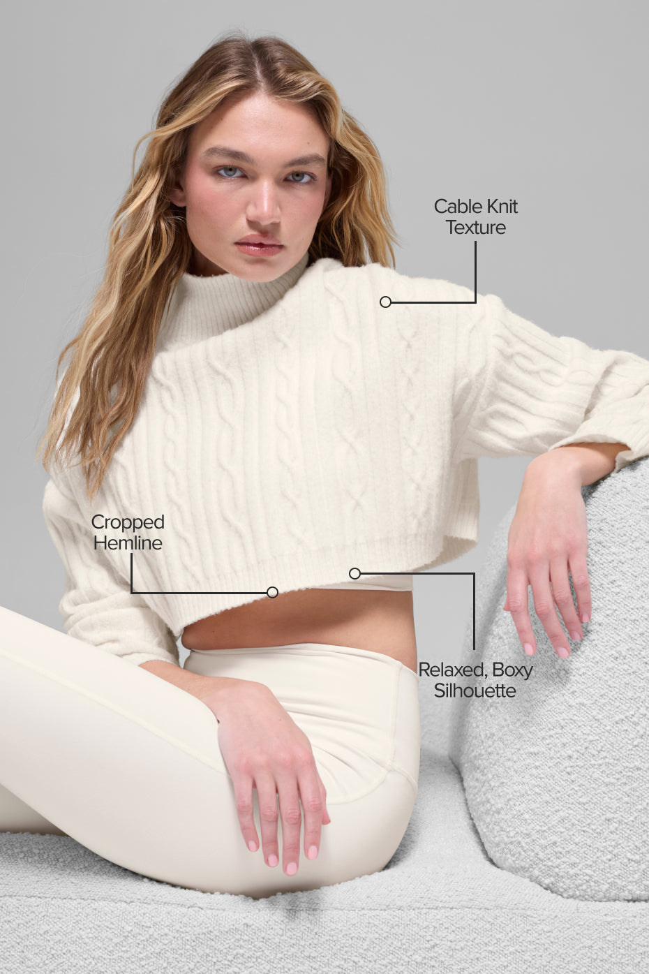 Alternative view of Cable Knit Cropped Winter Bliss Turtleneck Long Sleeve   Ivory