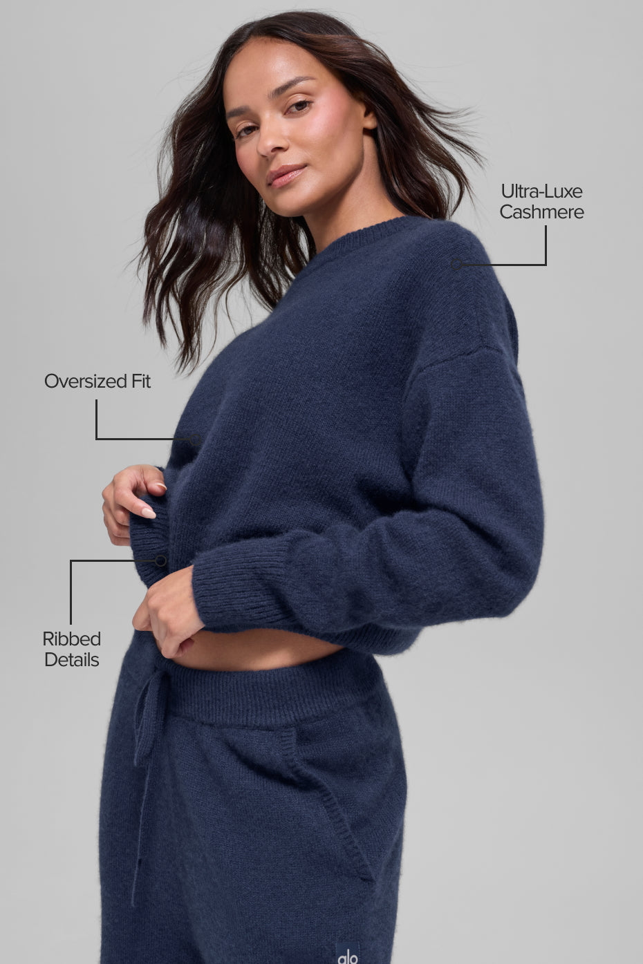 Alternative view of Wool Cashmere Cropped New Class Crewneck Sweater   Navy