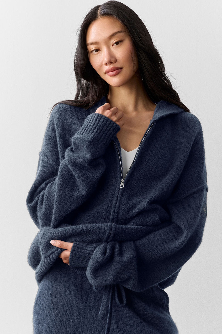 Wool Cashmere New Class Full Zip Hoodie   Navy