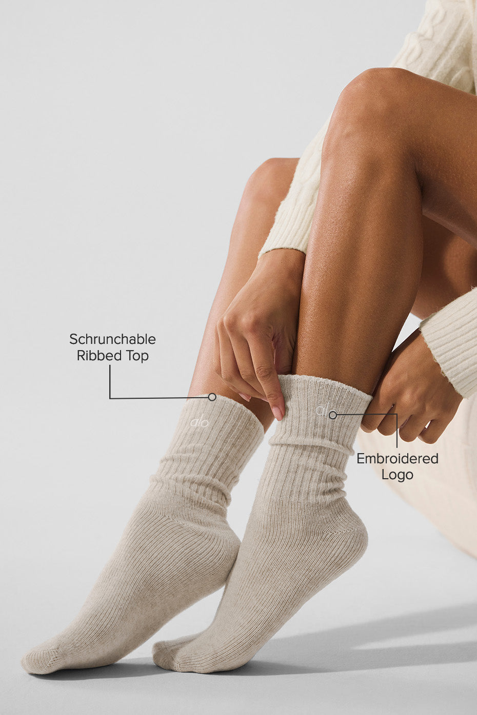 Alternative view of Unisex Wool Cashmere Light Frosted Sock   Winter Latte/Ivory