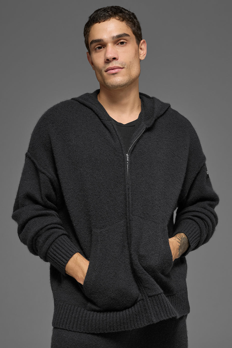 Wool Cashmere New Class Full Zip Hoodie   Black