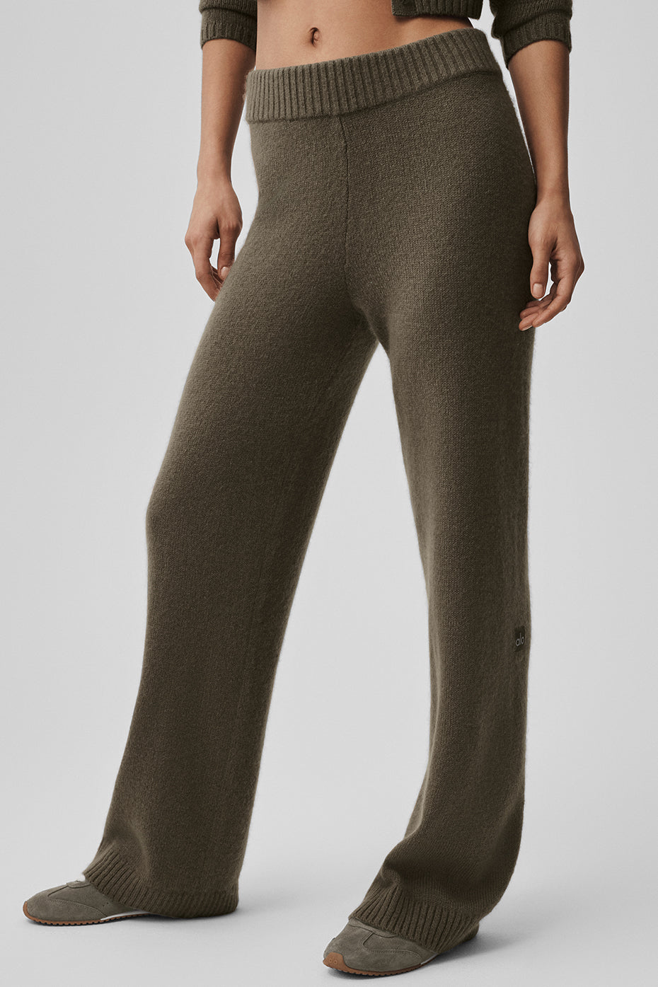 Wool Cashmere High Waist New Class Wide Leg Pant   Olive Tree